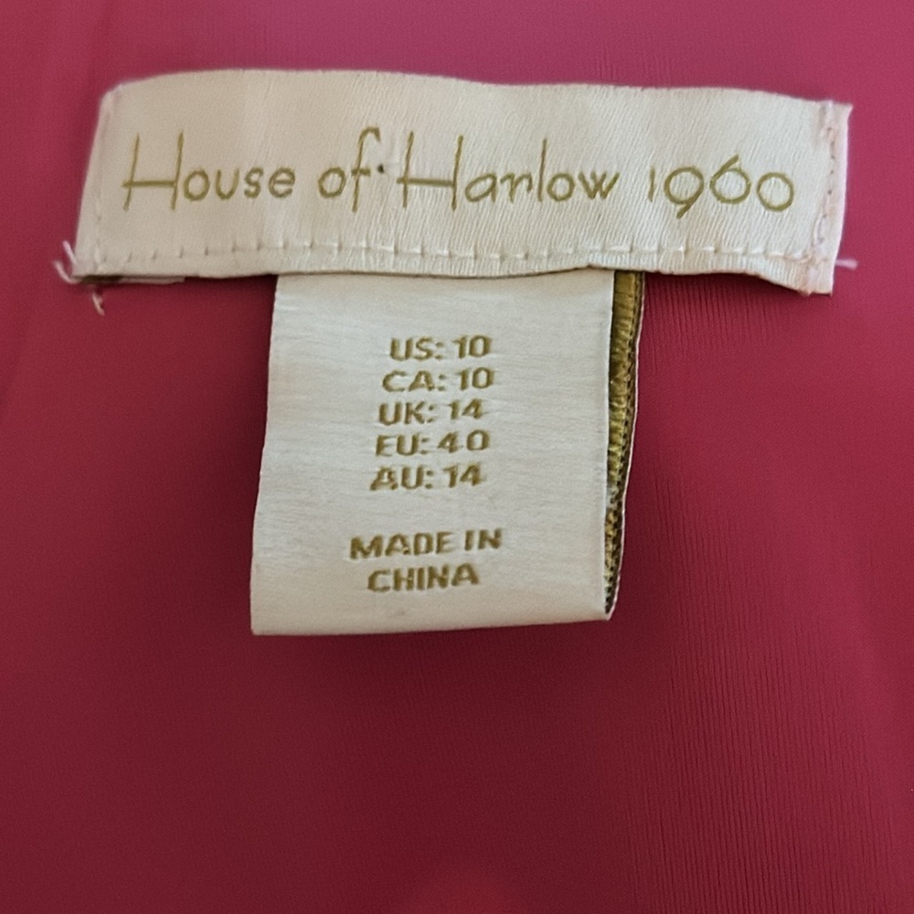 HOUSE OF HARLOW 1960 Hot Pink Mini Satin Dress‎ V Plunge Back Slit Size 10 Party - Picture 9 of 11